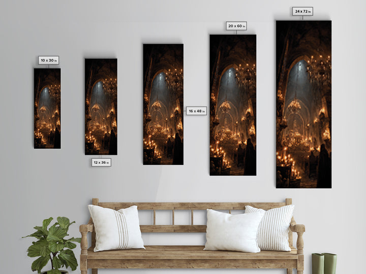 The Candlelit Crypt, Tall Narrow Wall Art, Gothic Horror Wall Art, Framed Canvas Print, Halloween Wall Decor, Gothic Home Decor
