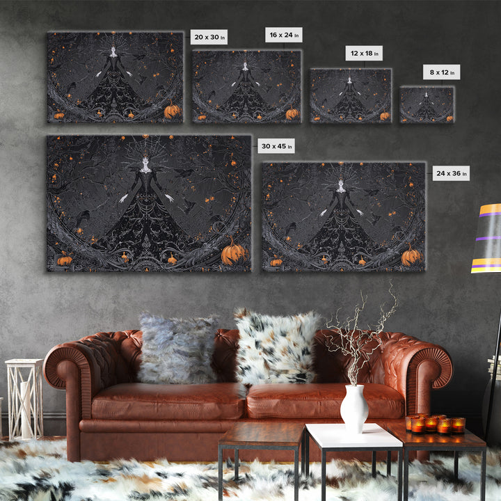 Black Lace And Cobwebs, Landscape Wall Art, Haunted Gothic Art, Framed Canvas Print, Halloween Wall Decor, Gothic Home Decor