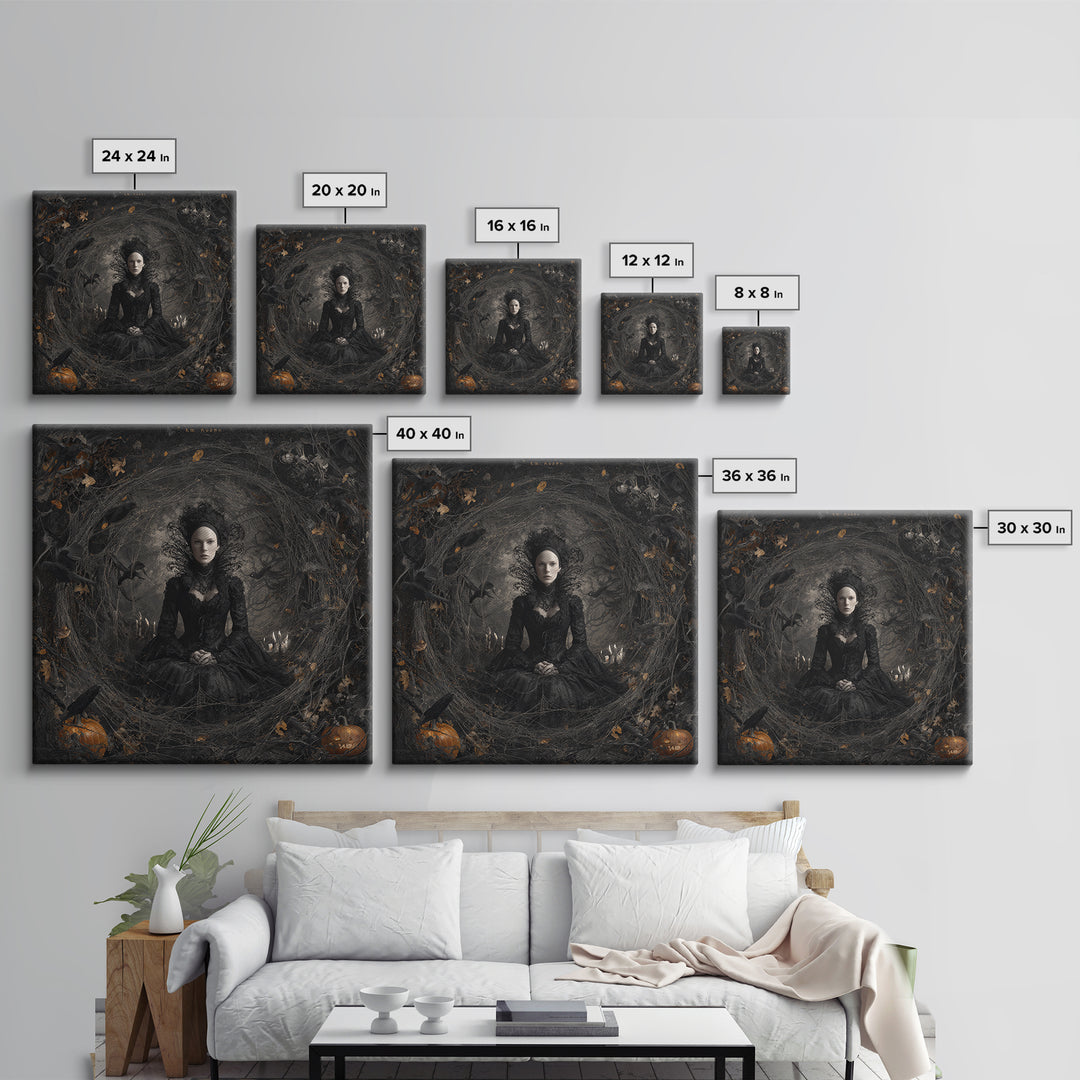 Black Lace And Cobwebs, Square Wall Art, Gothic Horror Wall Art, Framed Canvas Print, Halloween Wall Decor, Gothic Home Decor