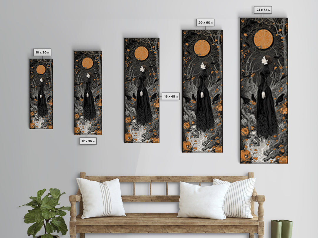 Black Lace And Cobwebs, Tall Narrow Wall Art, Gothic Horror Wall Art, Framed Canvas Print, Halloween Wall Decor, Gothic Home Decor