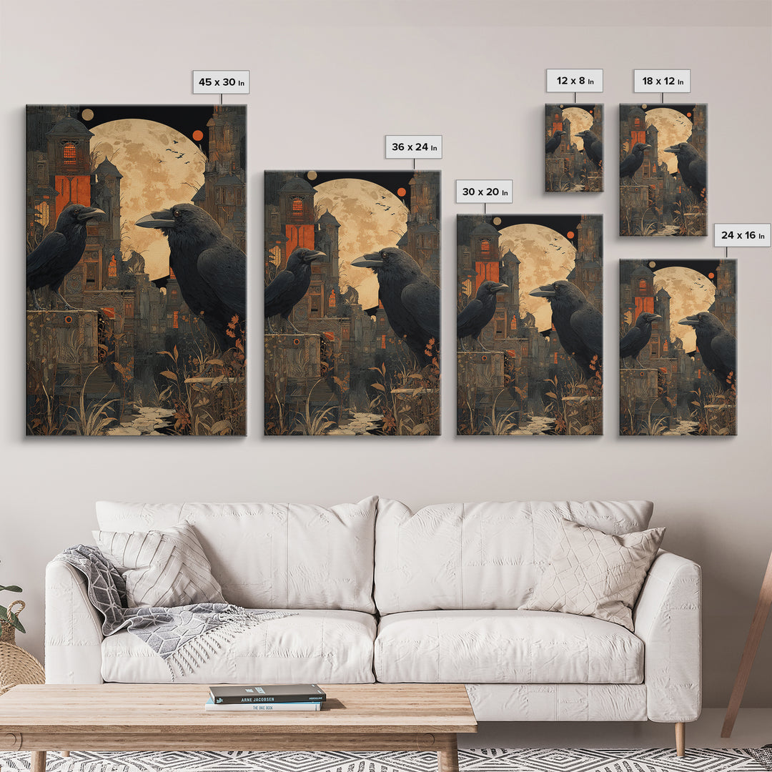 Ravens And Ruins, Vertical Wall Art, Dark Fantasy Wall Art, Canvas Print, Halloween Wall Decor, Gothic Home Decor, Halloween Decor