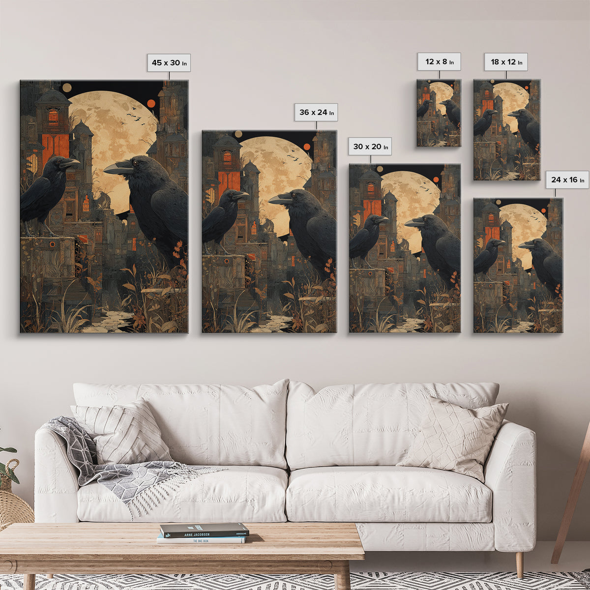 Ravens And Ruins, Vertical Wall Art, Dark Fantasy Wall Art, Canvas Print, Halloween Wall Decor, Gothic Home Decor, Halloween Decor