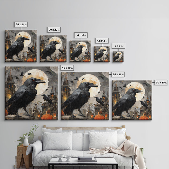 Ravens And Ruins, Square Wall Art, Dark Halloween Decor, Canvas Print, Halloween Wall Decor, Gothic Home Decor, Seasonal Home Decor