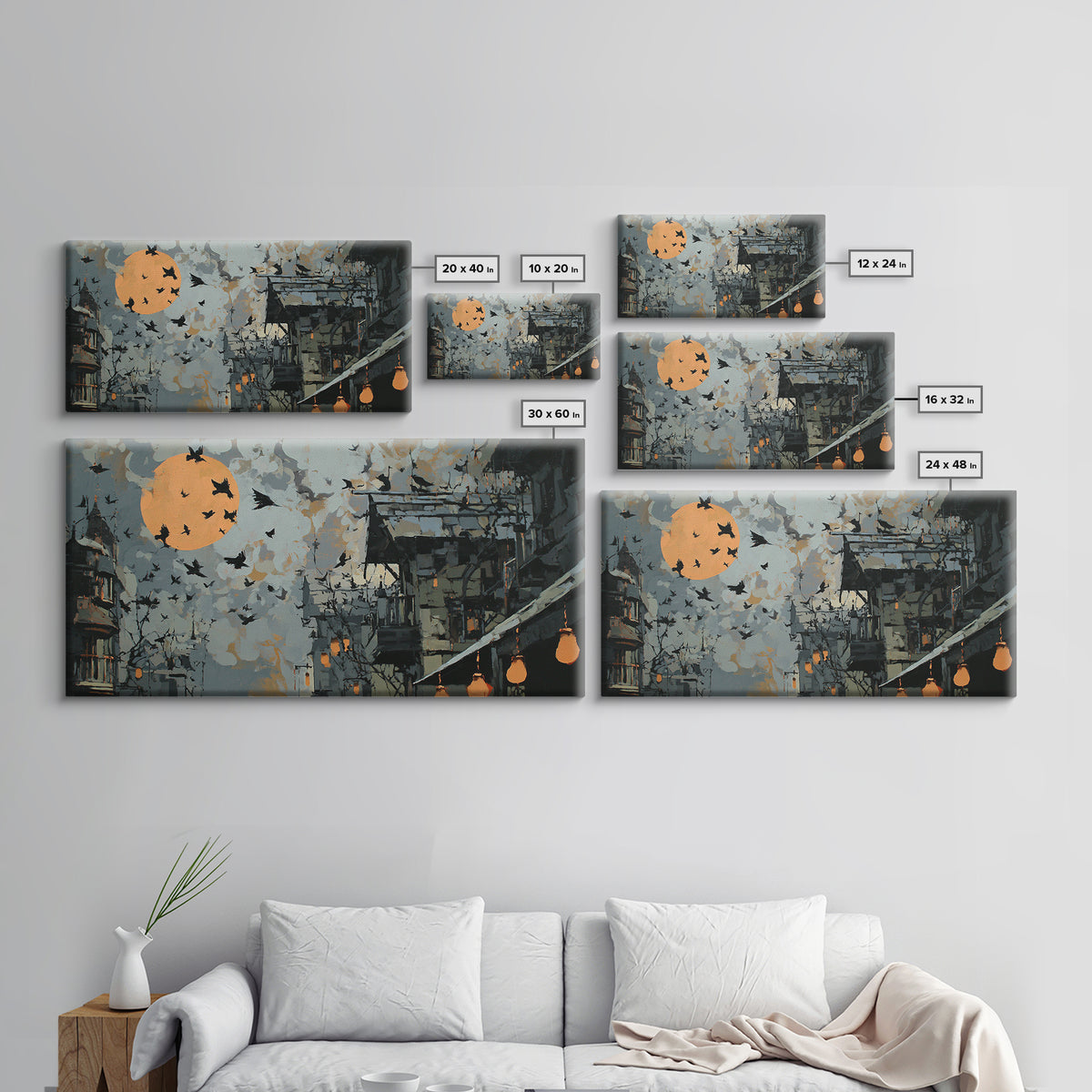 Ravens And Ruins, Wide Panoramic Art, Spooky Home Decor, Canvas Print, Halloween Wall Decor, Gothic Home Decor, Macabre Wall Art