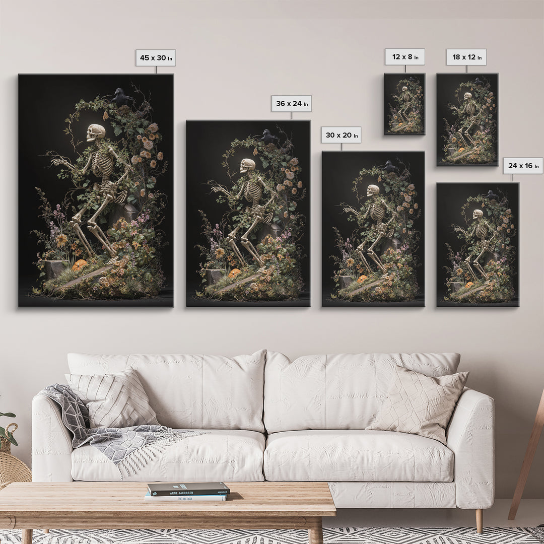 Skeletal Botanicals, Vertical Wall Art, Gothic Horror Wall Art, Framed Canvas Print, Halloween Wall Decor, Gothic Home Decor