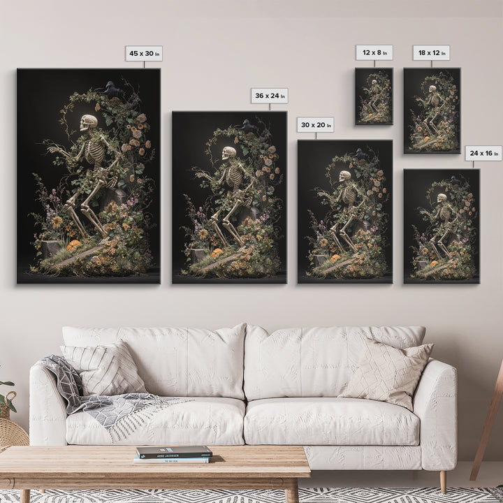 Skeletal Botanicals, Vertical Wall Art, Gothic Horror Wall Art, Framed Canvas Print, Halloween Wall Decor, Gothic Home Decor