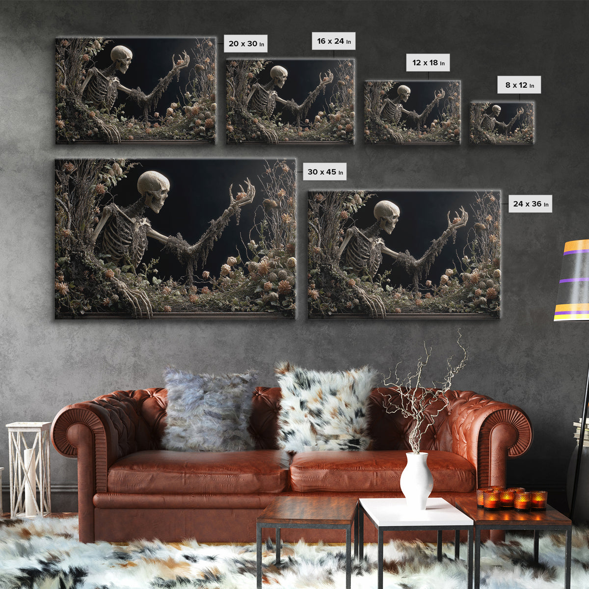 Skeletal Botanicals, Landscape Wall Art, Dark Fantasy Wall Art, Canvas Print, Halloween Wall Decor, Gothic Home Decor, Spooky Wall Decor