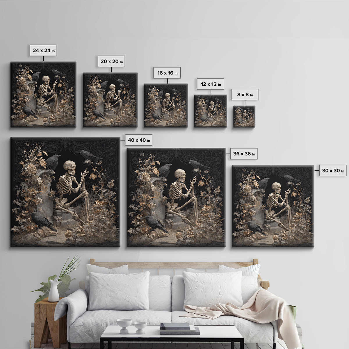 Skeletal Botanicals, Square Wall Art, Dark Fantasy Wall Art, Canvas Print, Halloween Wall Decor, Gothic Home Decor, Dark Fantasy Art