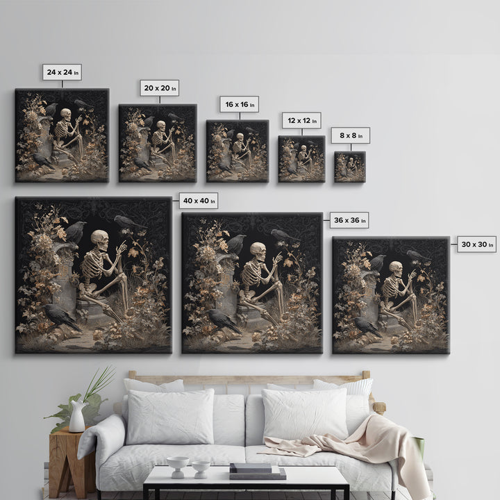Skeletal Botanicals, Square Wall Art, Dark Fantasy Wall Art, Canvas Print, Halloween Wall Decor, Gothic Home Decor, Dark Fantasy Art