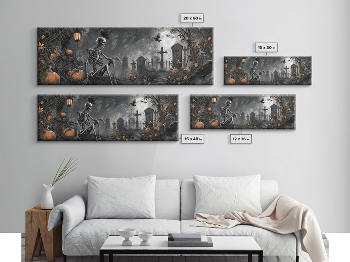 Skeletal Botanicals, Extra Wide Wall Art, Gothic Horror Wall Art, Framed Canvas Print, Halloween Wall Decor, Gothic Home Decor