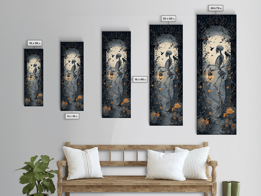 Skeletal Botanicals, Tall Narrow Wall Art, Dark Halloween Decor, Canvas Print, Halloween Wall Decor, Gothic Home Decor, Dark Fantasy Art