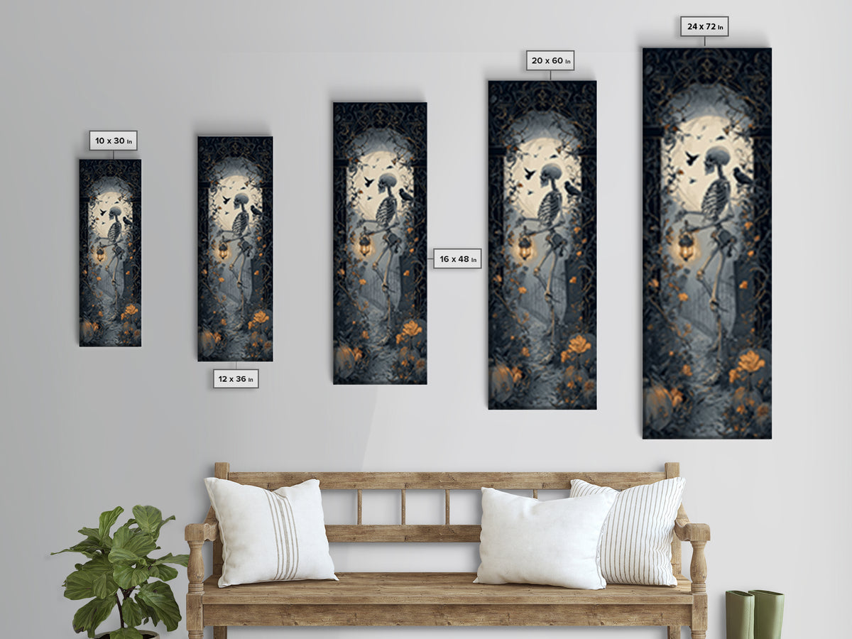 Skeletal Botanicals, Tall Narrow Wall Art, Dark Halloween Decor, Canvas Print, Halloween Wall Decor, Gothic Home Decor, Dark Fantasy Art