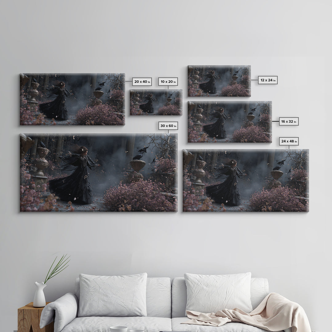 The Poison Garden, Wide Panoramic Art, Haunted Gothic Art, Framed Canvas Print, Halloween Wall Decor, Gothic Home Decor, Halloween Wall Art