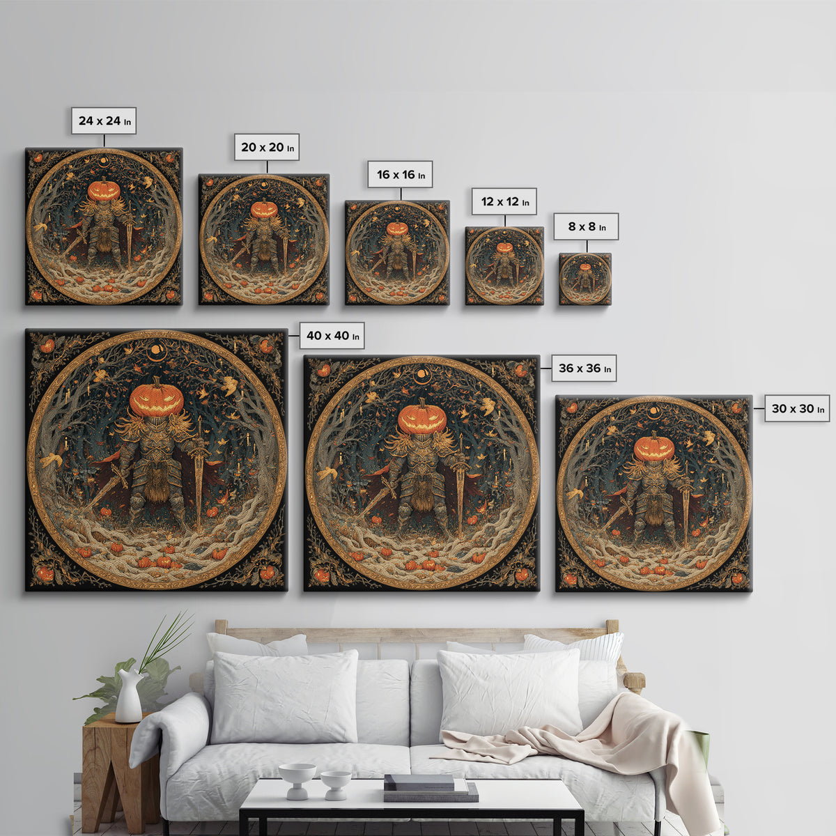 The Pumpkin Paladin, Square Wall Art, Dark Fantasy Wall Art, Canvas Print, Halloween Wall Decor, Gothic Home Decor, Dark Fantasy Art