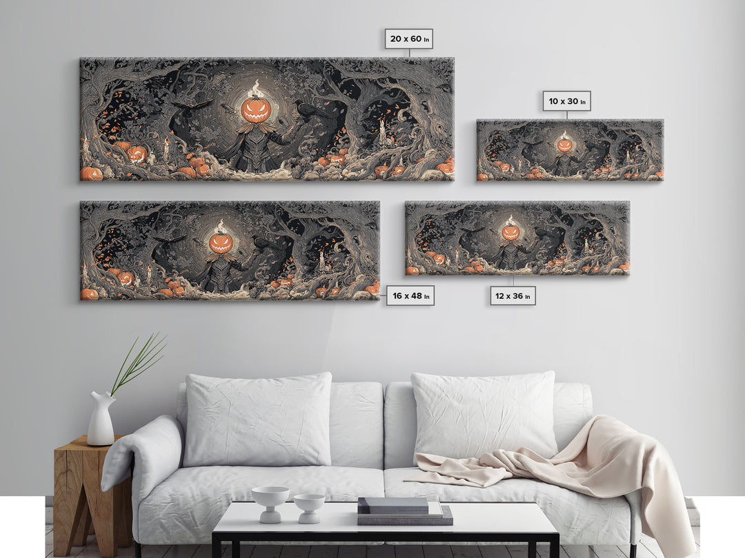 The Pumpkin Paladin, Extra Wide Wall Art, Spooky Home Decor, Canvas Print, Halloween Wall Decor, Gothic Home Decor, Statement Wall Art