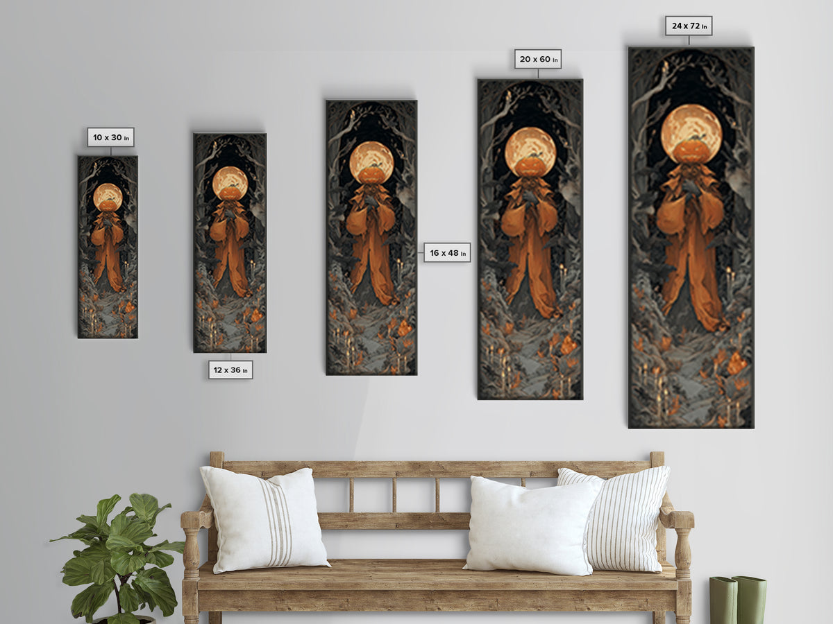 The Pumpkin Paladin, Tall Narrow Wall Art, Dark Fantasy Wall Art, Canvas Print, Halloween Wall Decor, Gothic Home Decor, Macabre Wall Art