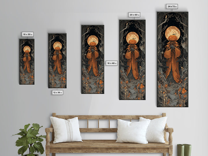 The Pumpkin Paladin, Tall Narrow Wall Art, Dark Fantasy Wall Art, Canvas Print, Halloween Wall Decor, Gothic Home Decor, Macabre Wall Art