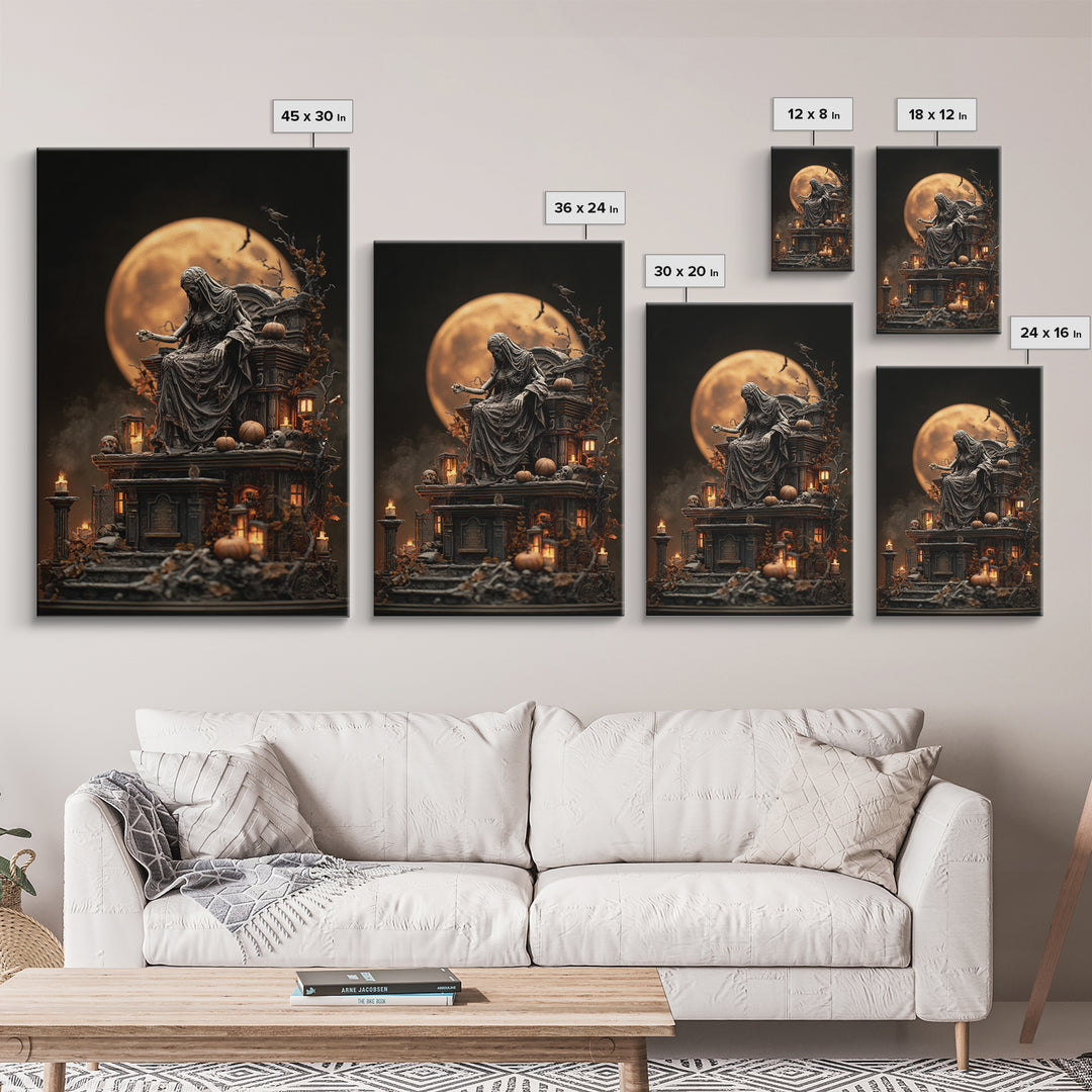 The Necromancer Queen, Vertical Wall Art, Haunted Gothic Art, Framed Canvas Print, Halloween Wall Decor, Gothic Home Decor