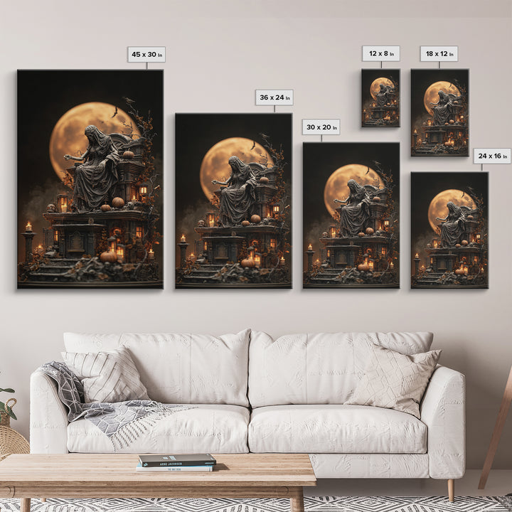 The Necromancer Queen, Vertical Wall Art, Haunted Gothic Art, Framed Canvas Print, Halloween Wall Decor, Gothic Home Decor