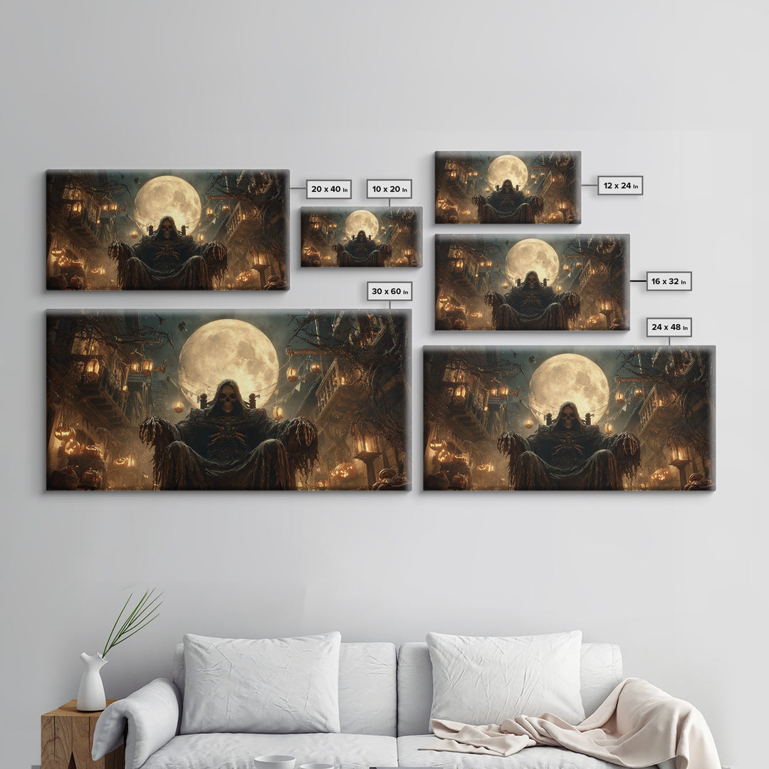 The Necromancer Queen, Wide Panoramic Art, Gothic Horror Wall Art, Framed Canvas Print, Halloween Wall Decor, Gothic Home Decor