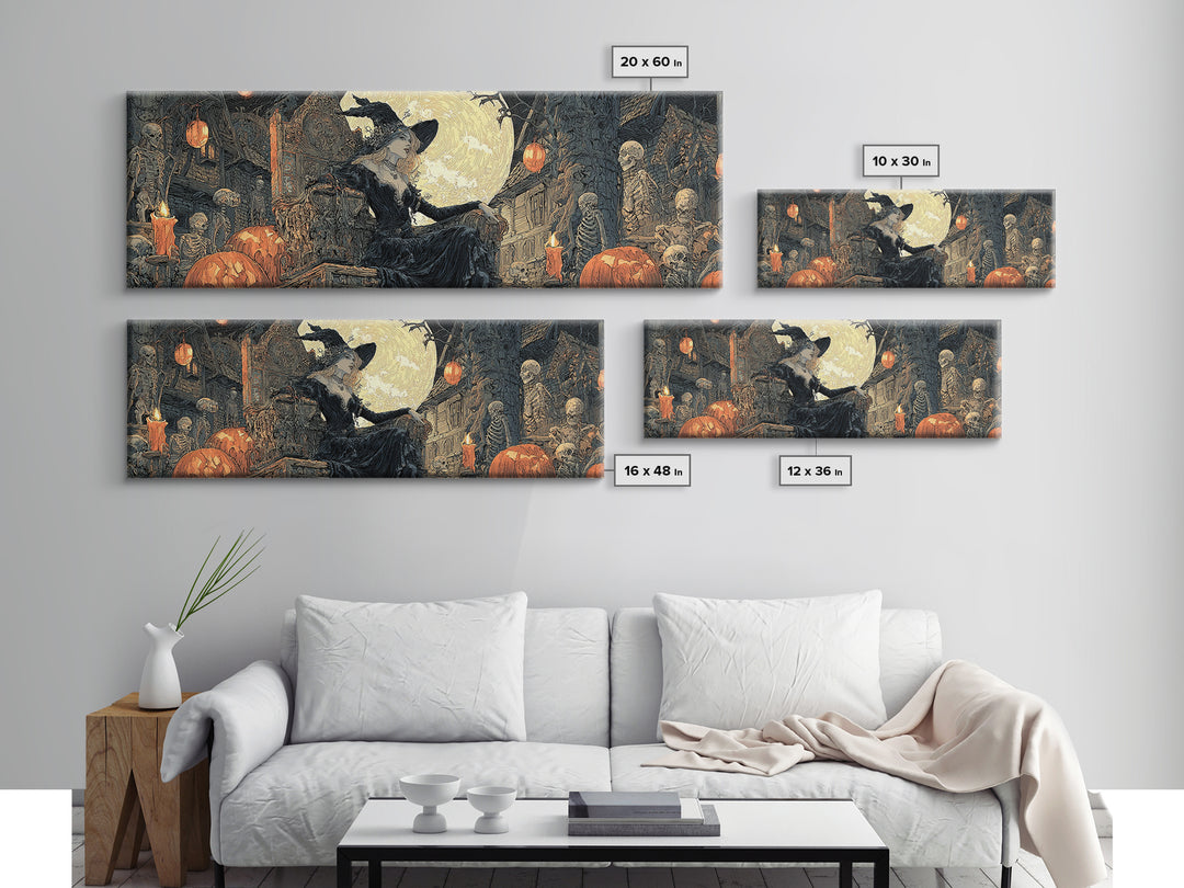 The Necromancer Queen, Extra Wide Wall Art, Macabre Wall Art, Framed Canvas Print, Halloween Wall Decor, Gothic Home Decor