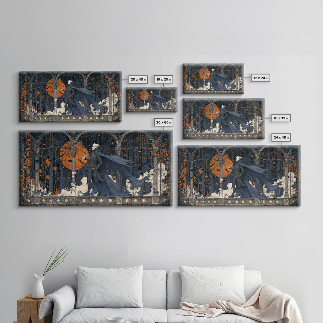 The Bat Prince, Wide Panoramic Art, Gothic Horror Wall Art, Framed Canvas Print, Halloween Wall Decor, Gothic Home Decor, Statement Wall Art
