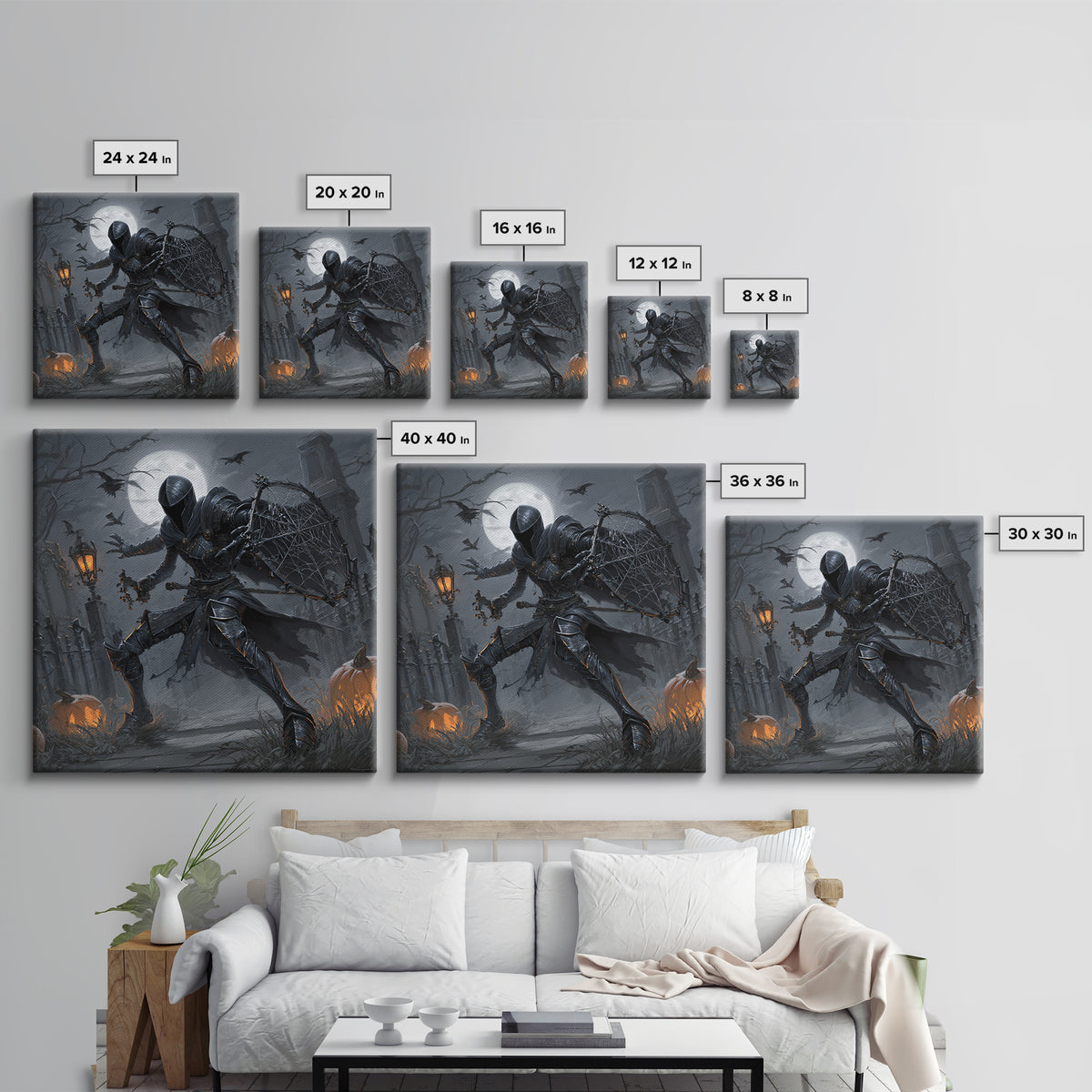 The Spider Knight, Square Wall Art, Macabre Wall Art, Framed Canvas Print, Halloween Wall Decor, Gothic Home Decor, Horror Wall Art