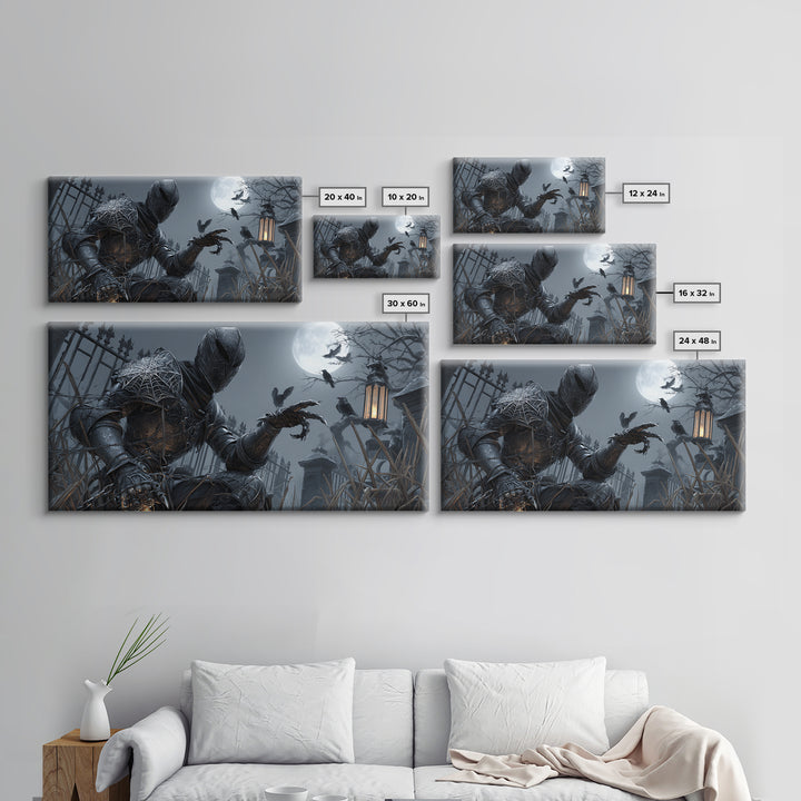 The Spider Knight, Wide Panoramic Art, Macabre Wall Art, Framed Canvas Print, Halloween Wall Decor, Gothic Home Decor, Spooky Wall Decor