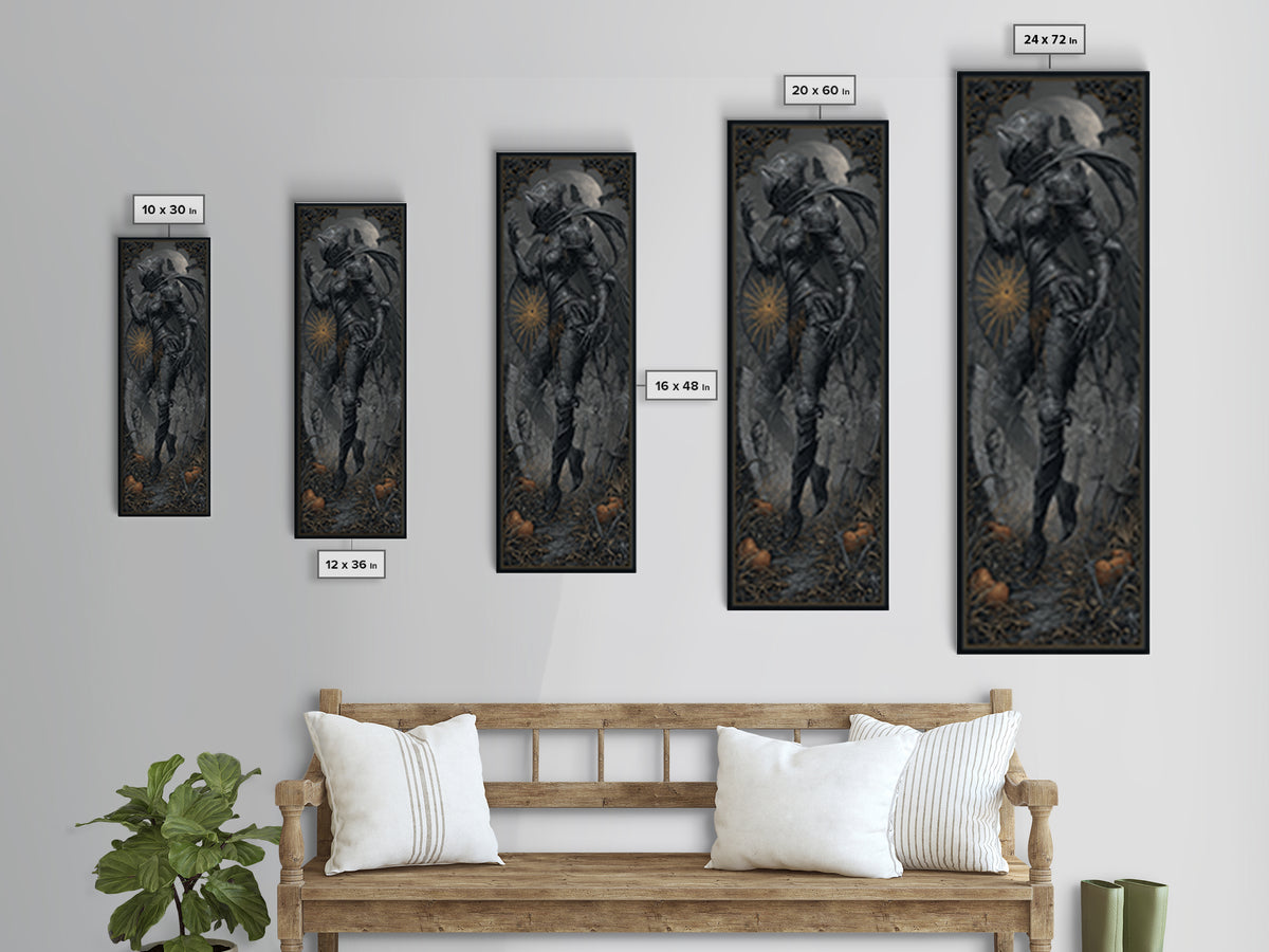 The Spider Knight, Tall Narrow Wall Art, Haunted Gothic Art, Framed Canvas Print, Halloween Wall Decor, Gothic Home Decor, Spooky Wall Decor