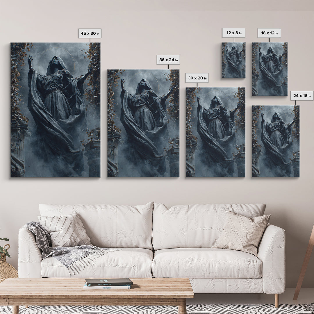The Moon Priestess, Vertical Wall Art, Dark Fantasy Wall Art, Canvas Print, Halloween Wall Decor, Gothic Home Decor, Spooky Wall Decor