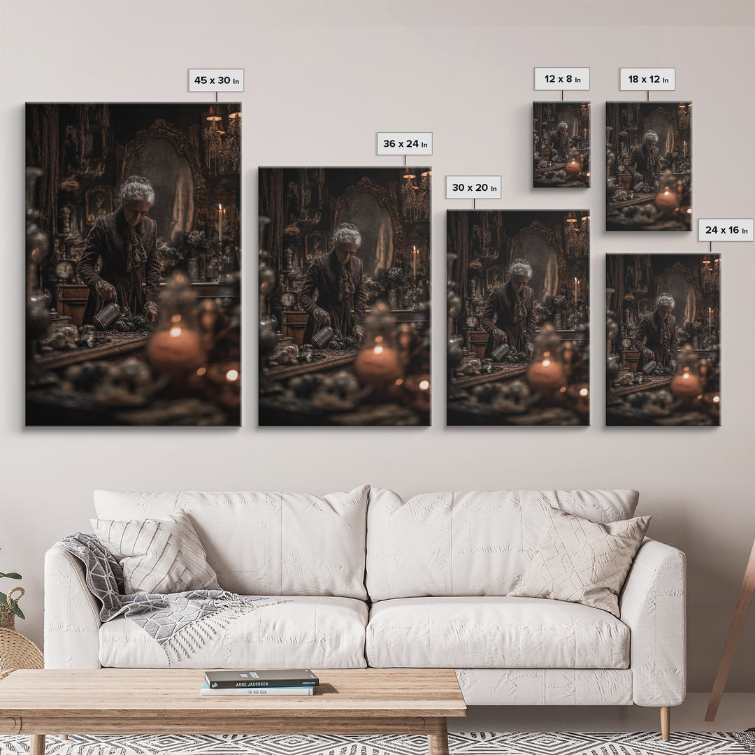 The Graveyard Gardener, Vertical Wall Art, Macabre Wall Art, Framed Canvas Print, Halloween Wall Decor, Gothic Home Decor, Spooky Wall Decor