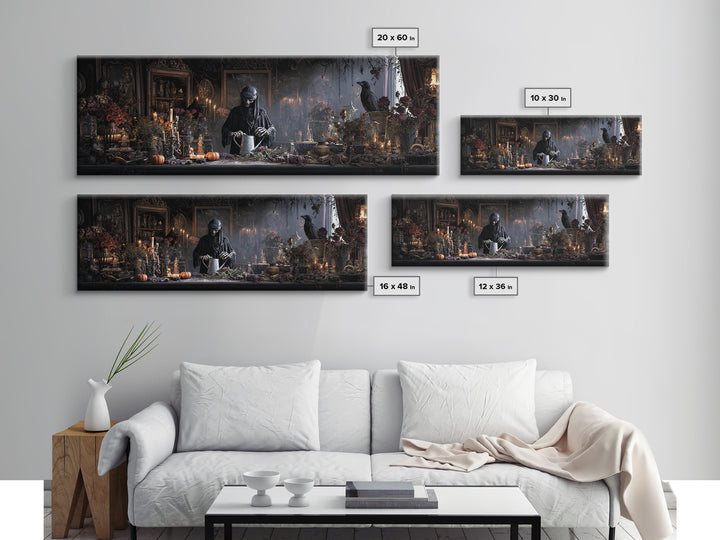The Graveyard Gardener, Extra Wide Wall Art, Spooky Home Decor, Canvas Print, Halloween Wall Decor, Gothic Home Decor, Macabre Wall Art