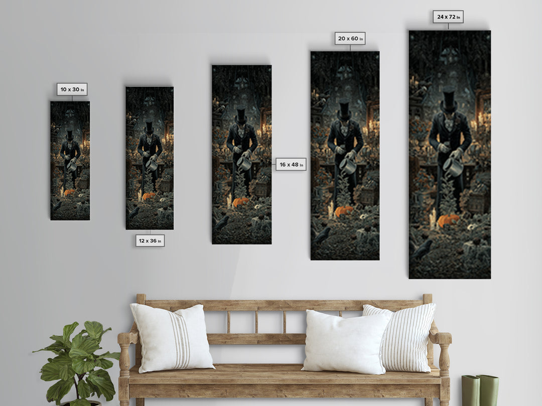 The Graveyard Gardener, Tall Narrow Wall Art, Haunted Gothic Art, Framed Canvas Print, Halloween Wall Decor, Gothic Home Decor