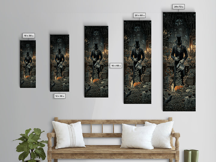 The Graveyard Gardener, Tall Narrow Wall Art, Haunted Gothic Art, Framed Canvas Print, Halloween Wall Decor, Gothic Home Decor