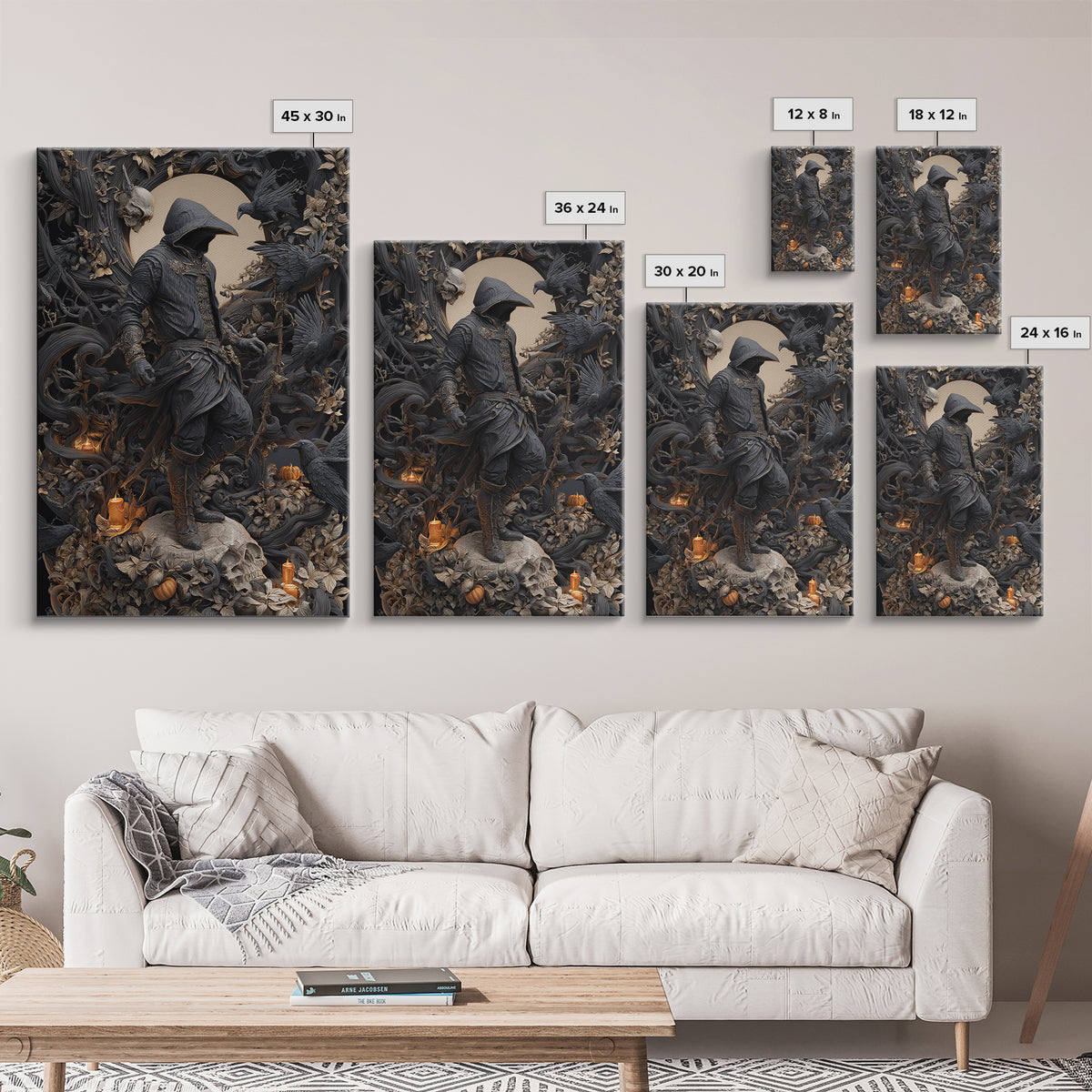 The Crow-Masked Assassin, Vertical Wall Art, Haunted Gothic Art, Framed Canvas Print, Halloween Wall Decor, Gothic Home Decor