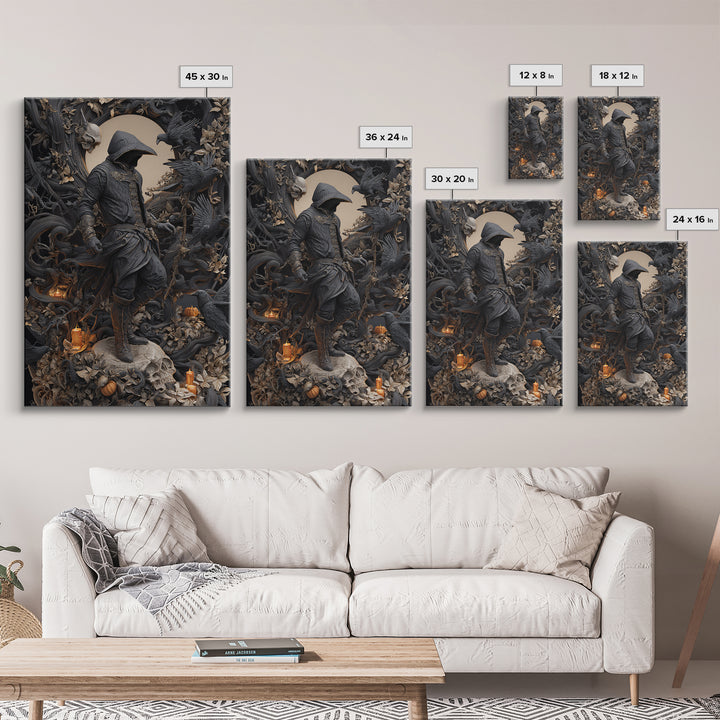 The Crow-Masked Assassin, Vertical Wall Art, Haunted Gothic Art, Framed Canvas Print, Halloween Wall Decor, Gothic Home Decor
