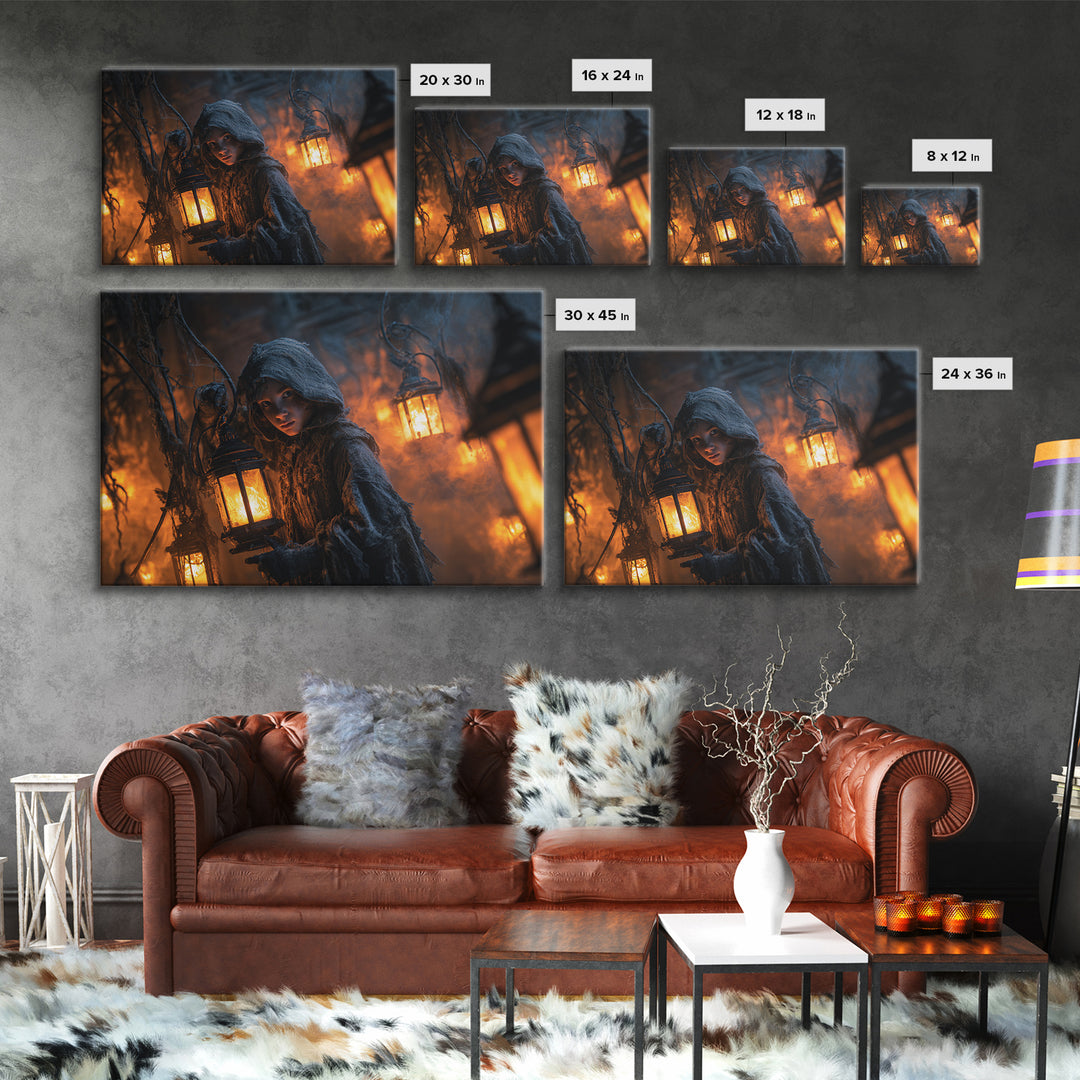 The Lantern Mage, Landscape Wall Art, Macabre Wall Art, Framed Canvas Print, Halloween Wall Decor, Gothic Home Decor, Spooky Wall Decor