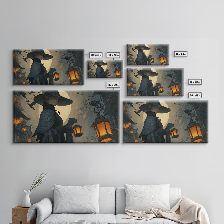The Lantern Mage, Wide Panoramic Art, Dark Halloween Decor, Canvas Print, Halloween Wall Decor, Gothic Home Decor, Seasonal Home Decor