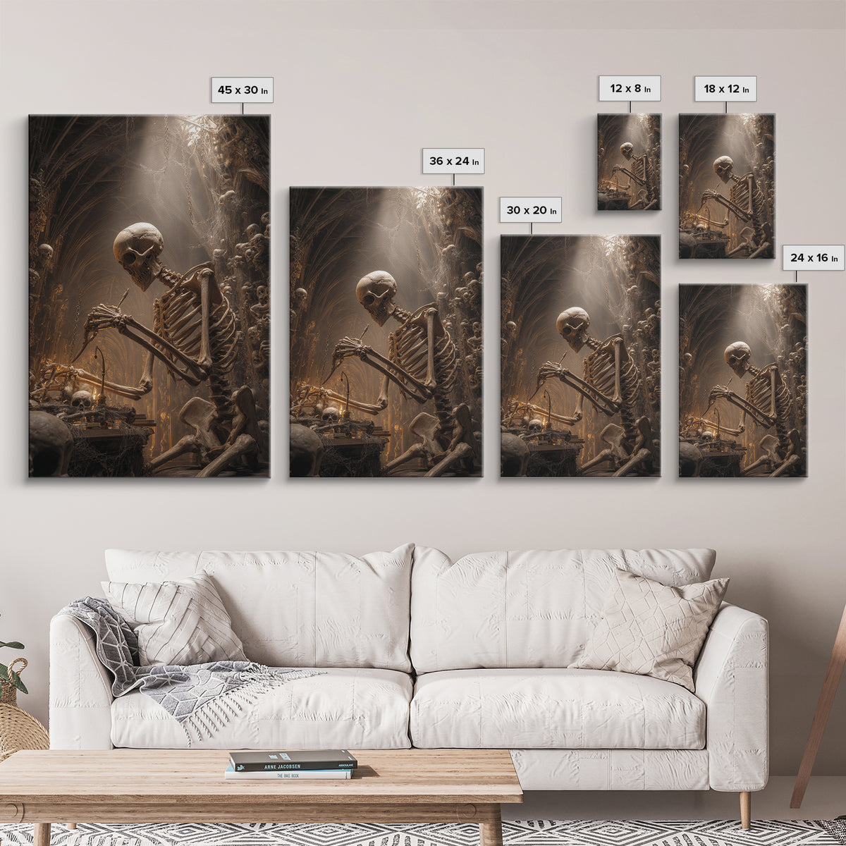 The Bone Sculptor, Vertical Wall Art, Dark Halloween Decor, Canvas Print, Halloween Wall Decor, Gothic Home Decor, Dark Fantasy Art