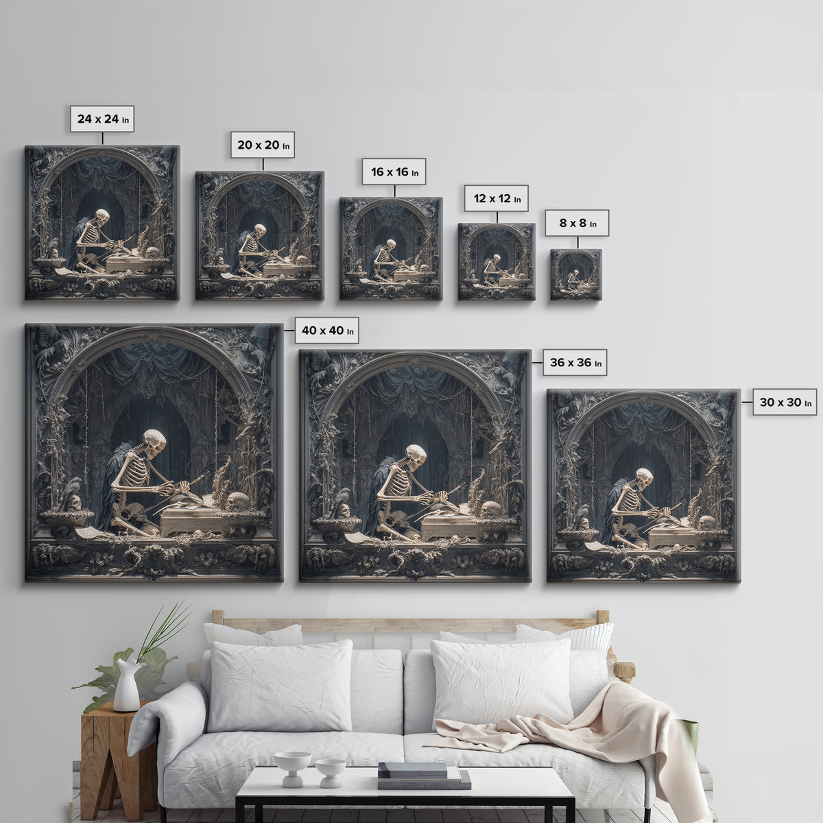 The Bone Sculptor, Square Wall Art, Dark Fantasy Wall Art, Canvas Print, Halloween Wall Decor, Gothic Home Decor, Collectible Wall Decor