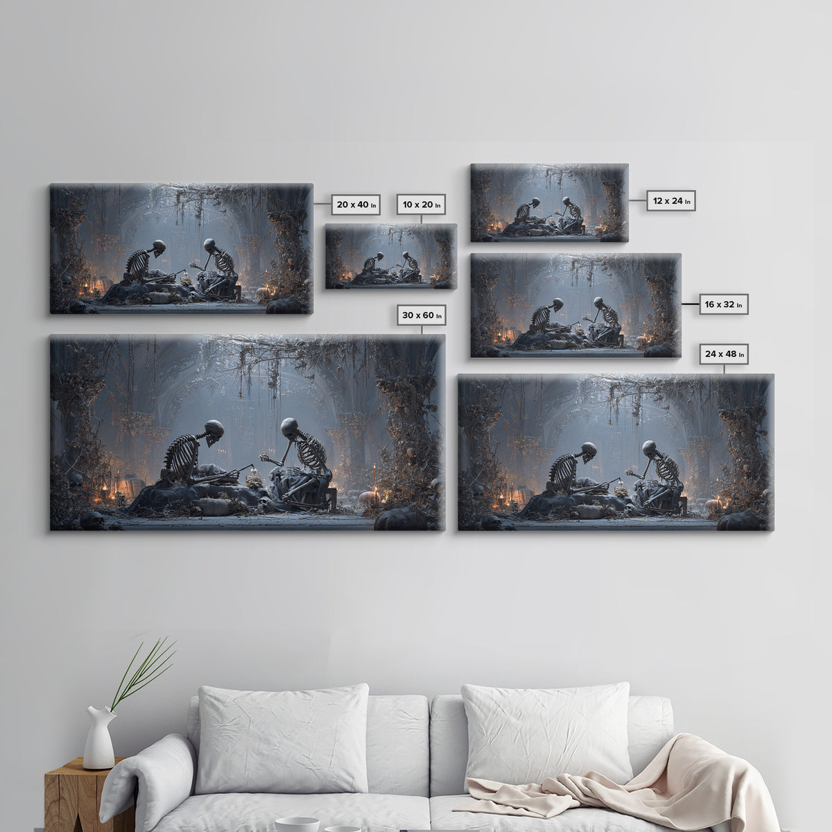 The Bone Sculptor, Wide Panoramic Art, Dark Fantasy Wall Art, Canvas Print, Halloween Wall Decor, Gothic Home Decor, Dark Fantasy Art