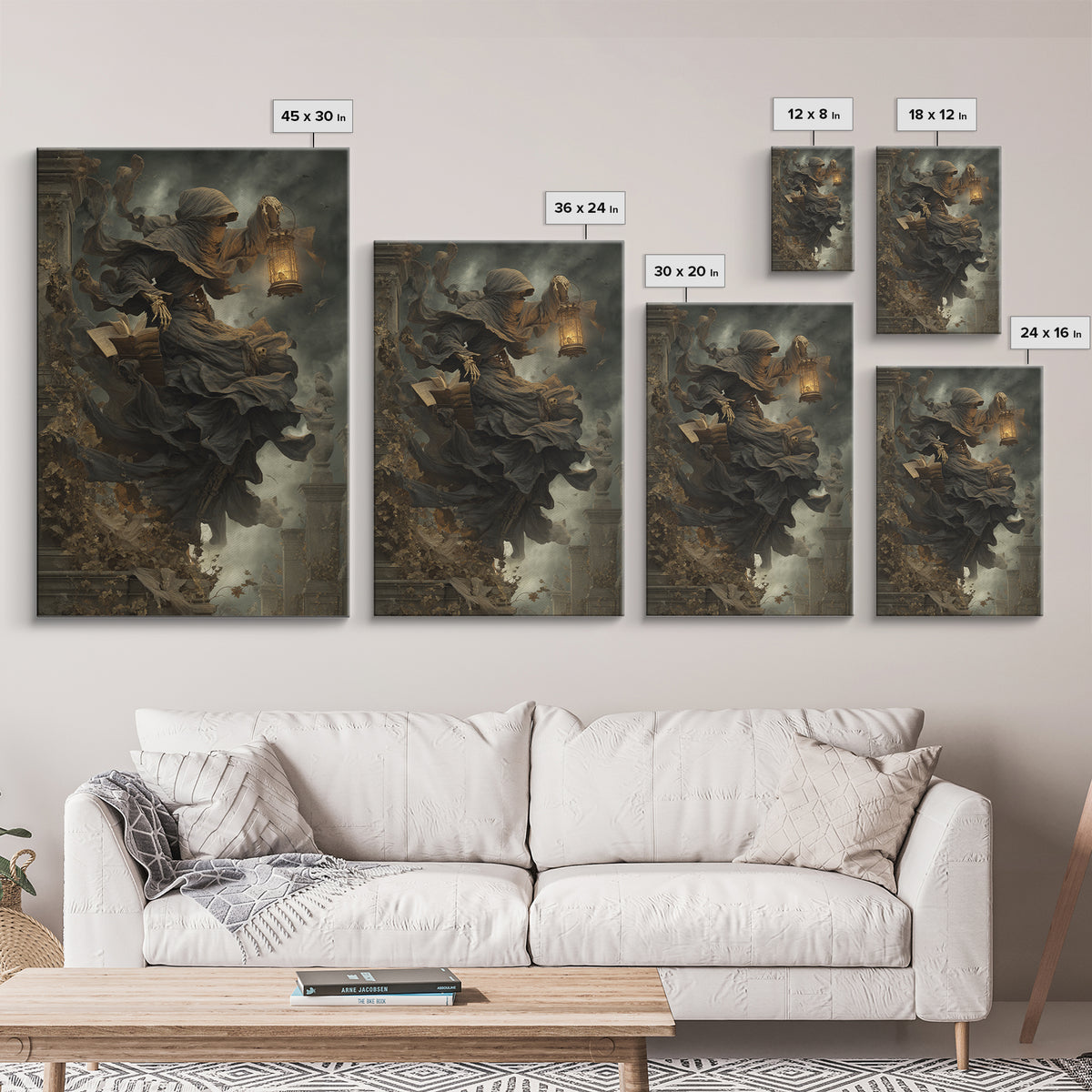 The Crypt Librarian, Vertical Wall Art, Dark Halloween Decor, Canvas Print, Halloween Wall Decor, Gothic Home Decor, Dark Fantasy Art