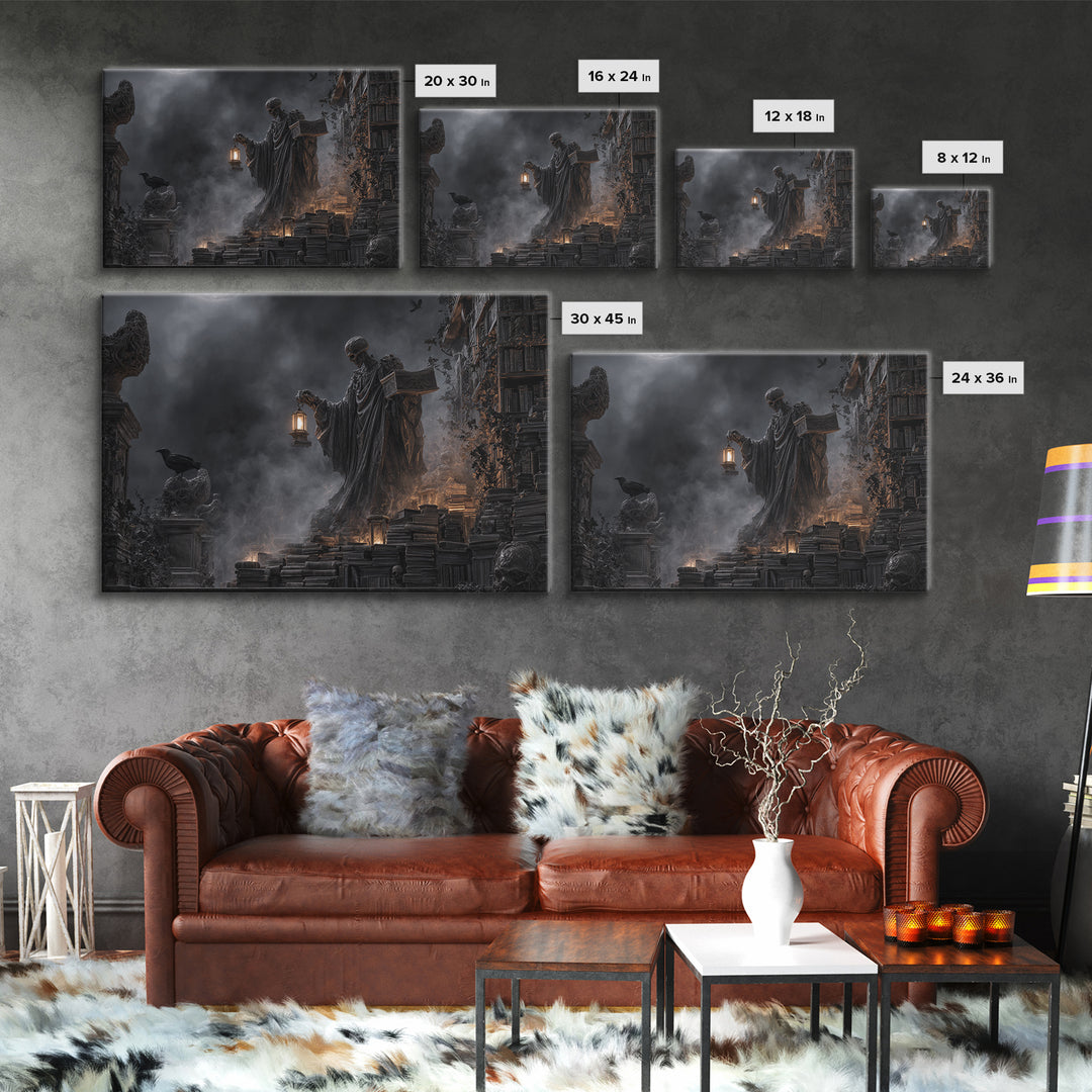 The Crypt Librarian, Landscape Wall Art, Dark Fantasy Wall Art, Canvas Print, Halloween Wall Decor, Gothic Home Decor, Spooky Wall Decor