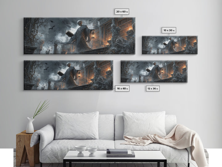 The Crypt Librarian, Extra Wide Wall Art, Macabre Wall Art, Framed Canvas Print, Halloween Wall Decor, Gothic Home Decor, Spooky Wall Decor