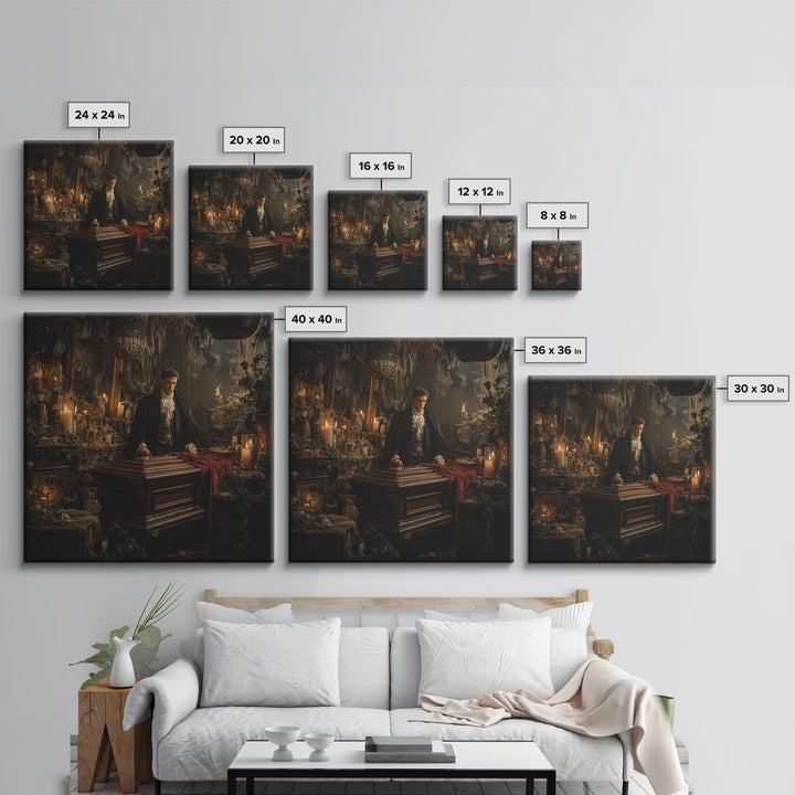 The Royal Coffin Maker, Square Wall Art, Spooky Home Decor, Canvas Print, Halloween Wall Decor, Gothic Home Decor, Seasonal Home Decor