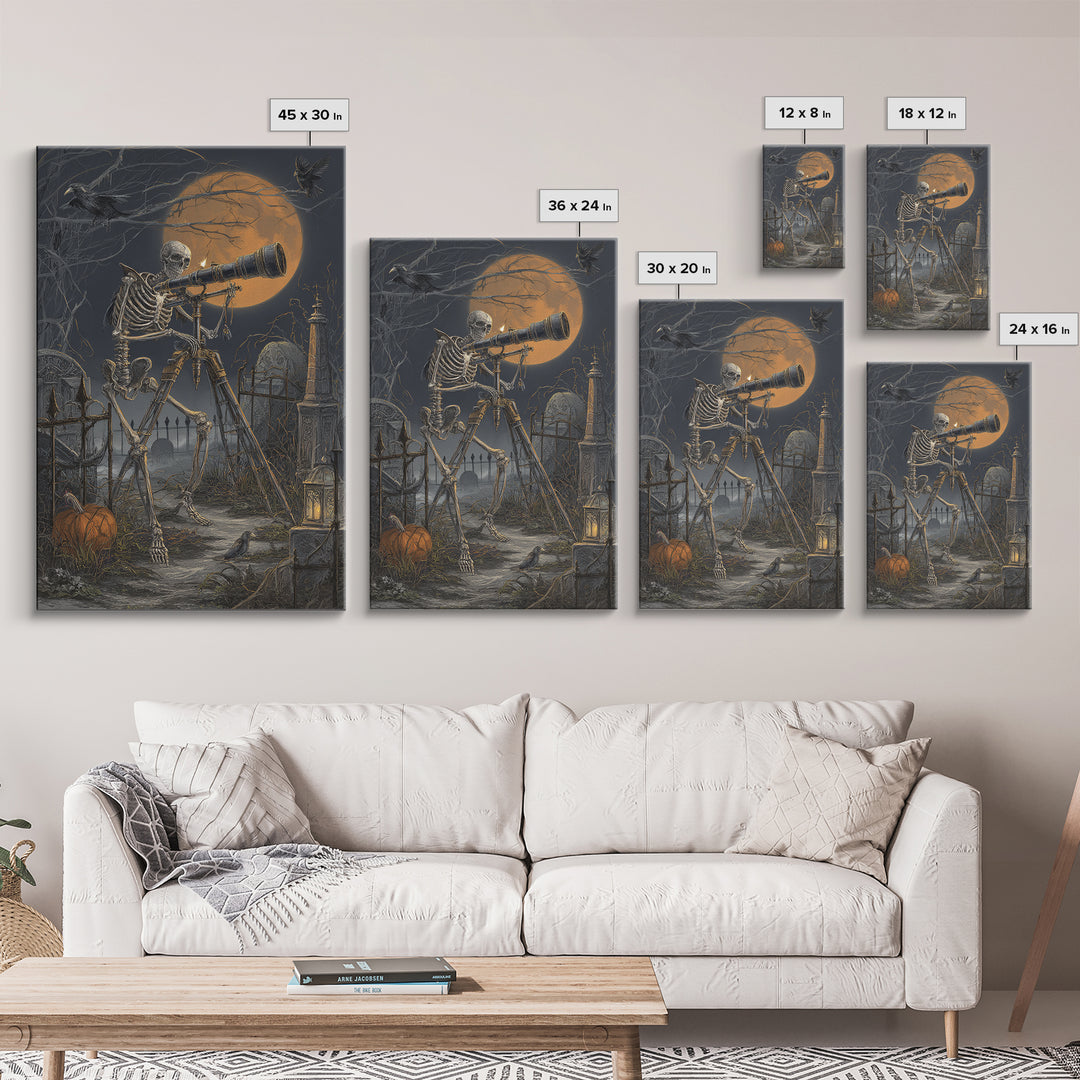 The Skull Astronomer, Vertical Wall Art, Spooky Home Decor, Canvas Print, Halloween Wall Decor, Gothic Home Decor, Spooky Wall Decor