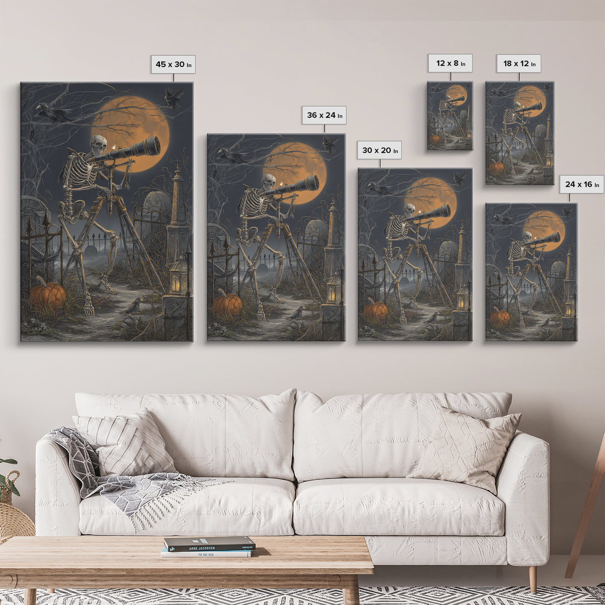 The Skull Astronomer, Vertical Wall Art, Spooky Home Decor, Canvas Print, Halloween Wall Decor, Gothic Home Decor, Spooky Wall Decor