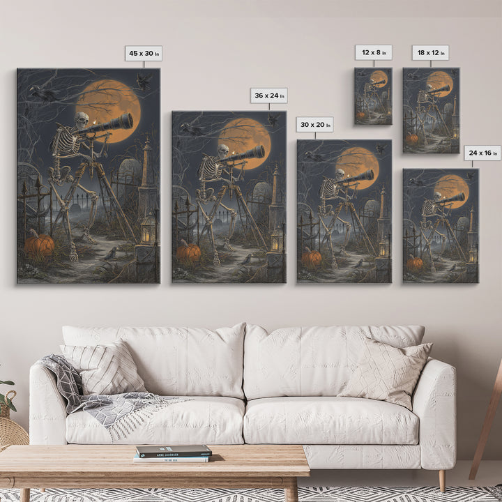 The Skull Astronomer, Vertical Wall Art, Spooky Home Decor, Canvas Print, Halloween Wall Decor, Gothic Home Decor, Spooky Wall Decor