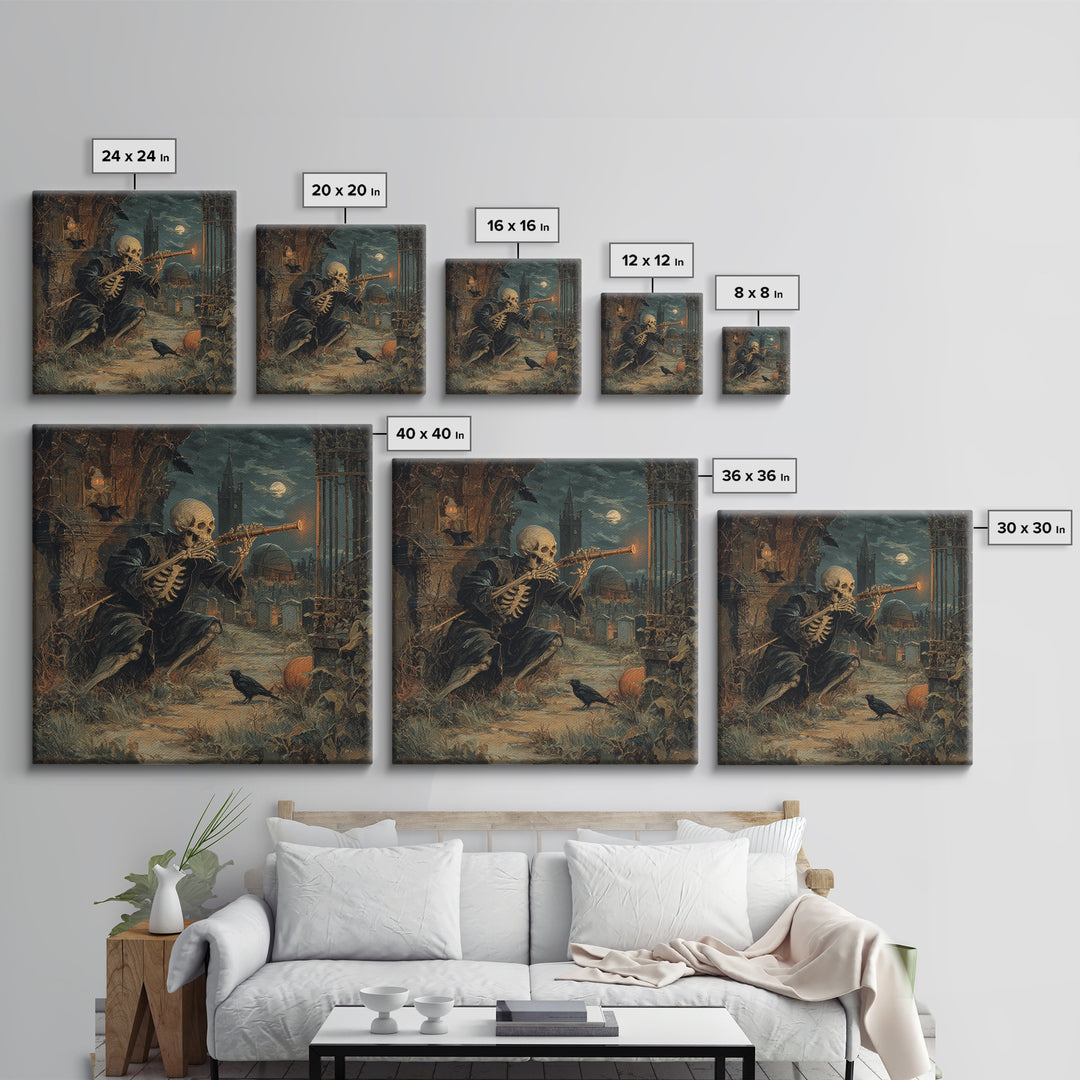 The Skull Astronomer, Square Wall Art, Macabre Wall Art, Framed Canvas Print, Halloween Wall Decor, Gothic Home Decor, Halloween Decor