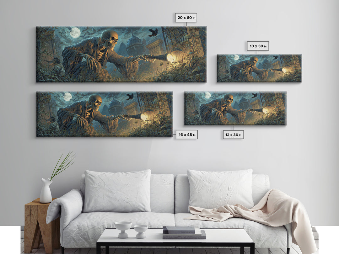The Skull Astronomer, Extra Wide Wall Art, Dark Halloween Decor, Canvas Print, Halloween Wall Decor, Gothic Home Decor, Dark Fantasy Art